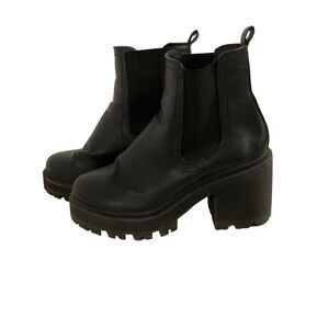 Y2K 90s Womens Size 38 Black Leather Chunky Heel Boots Block heel bootie
